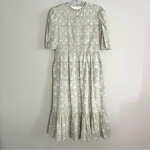 NEW Beau & Ro Green White Floral Print Midi Dress Women's Size XS